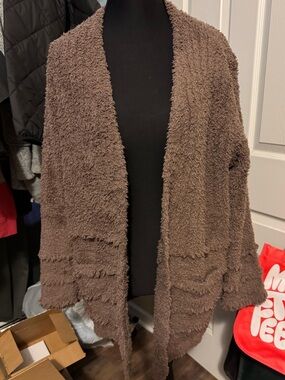 Barefoot Dreams CozyChic Open-Front Cardigan in Mocha Brown